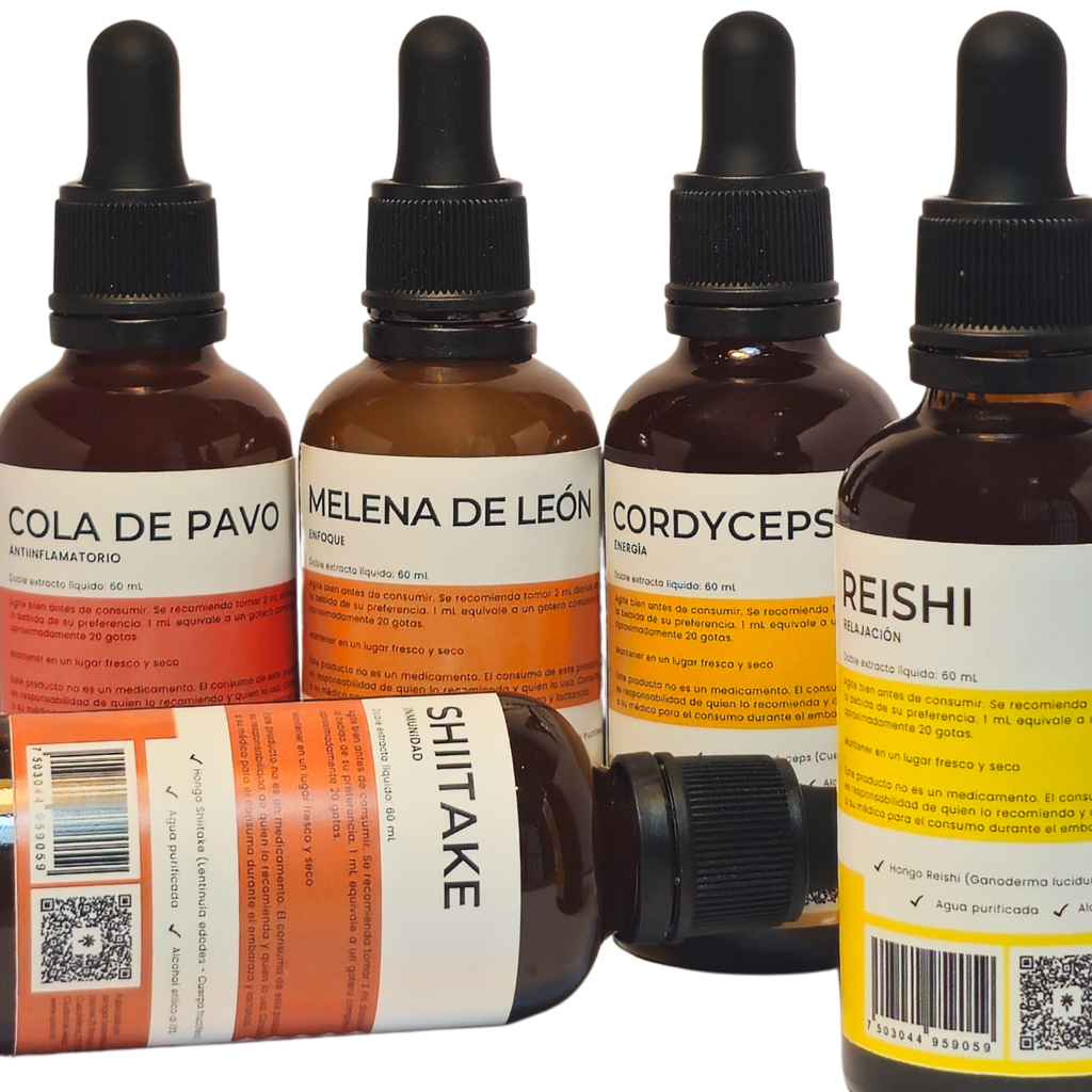 Kit 5 Extractos Líquidos Hongos Adaptógenos Sporo - Reishi, Melena De León, Cordyceps, Cola De Pavo Y Shiitake